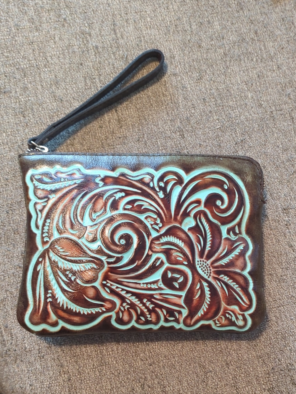 PATRICIA NASH~CASSINI~Leather Wristlet Turquoise